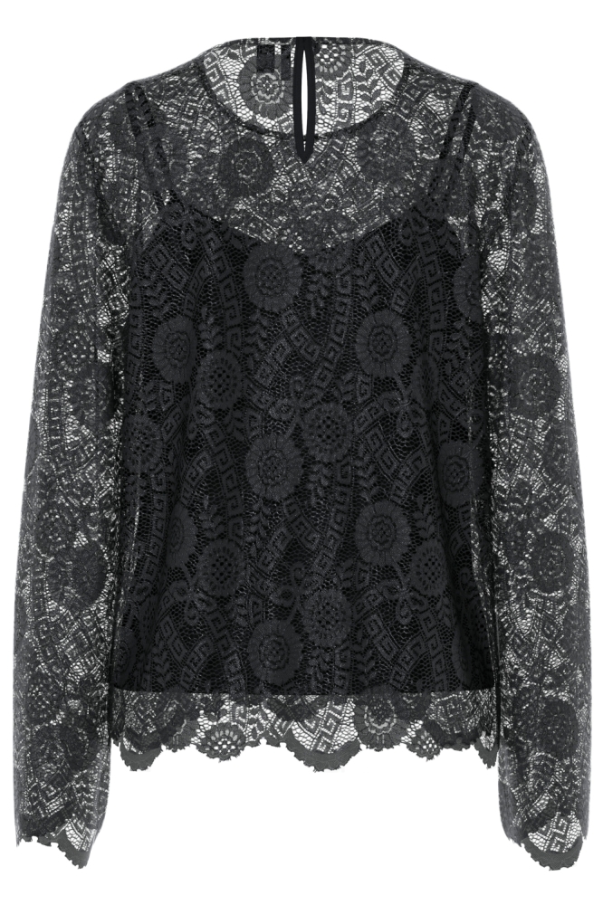PCOLLINE LS LACE O-NECK TOP WVN NOO 17158211 Black